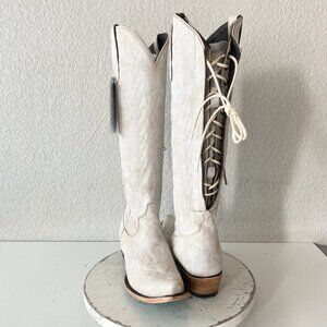 Lane LEXINGTON Knee High Tall Womens Cowboy Boots 8 White Western Cowgirl Zipper